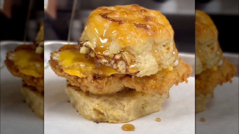 hot honey chicken biscuit sandwich