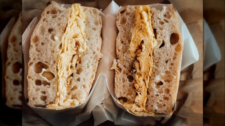 A sandwich split in half