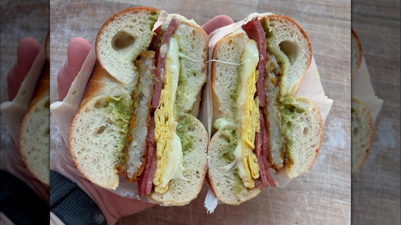 A sandwich split in half