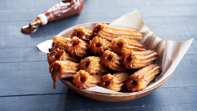 Filled churros in basket