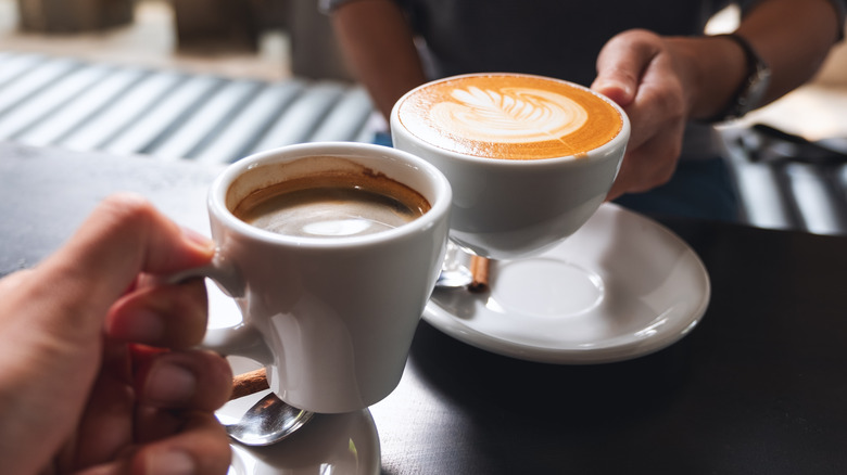 Cups of coffee in a cafe