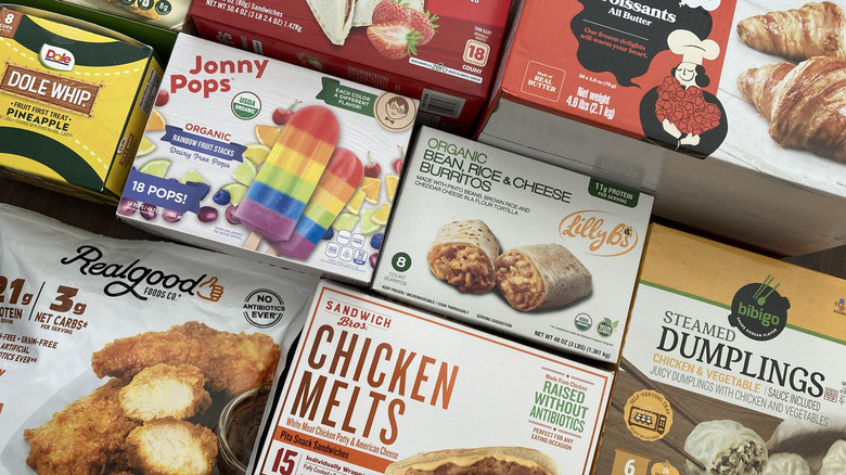 boxes of Costco frozen foods