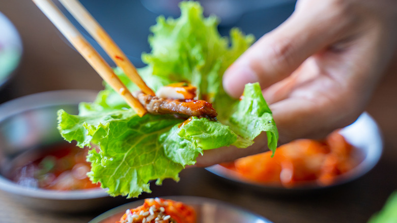 Korean barbecue meat and lettuce