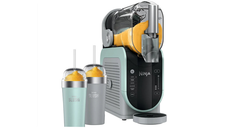 Ninja drink-maker beside two completed slushes