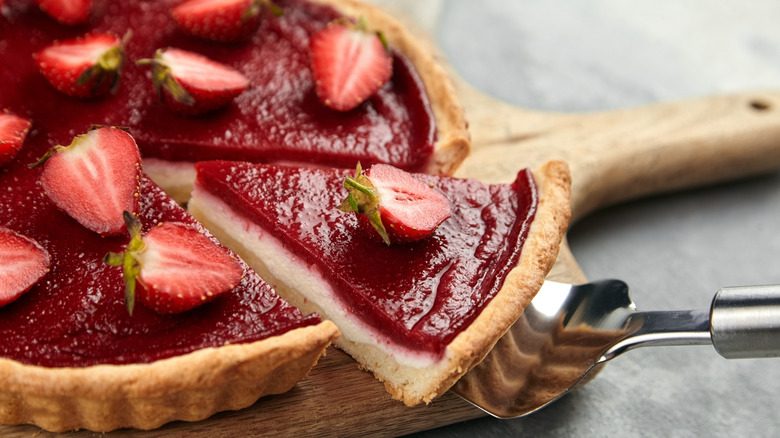 red strawberry fruit pie slice