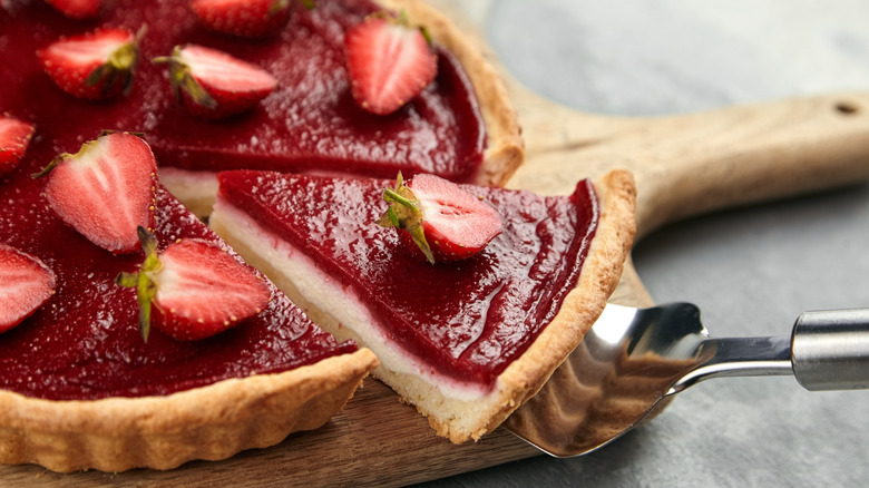 red strawberry fruit pie slice
