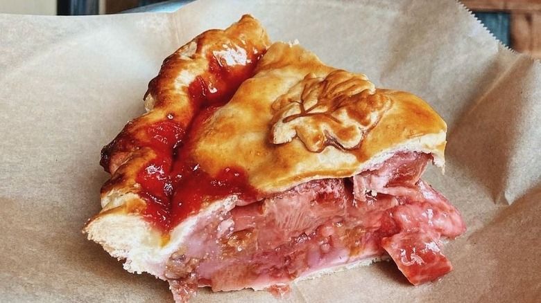 strawberry rhubarb pie on brown paper
