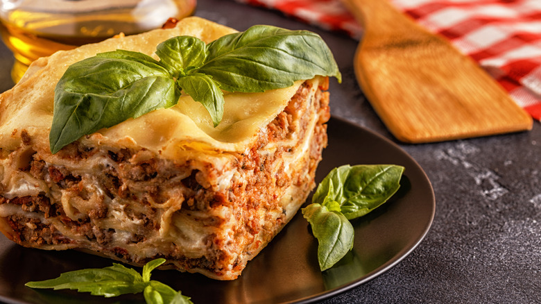 Layered lasagna on a plate