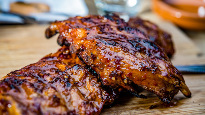 Barbecue ribs close up