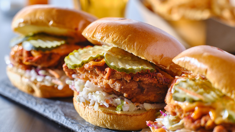 A trio of fried chicken sandwiches