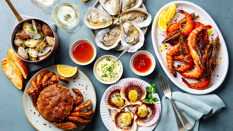 A variety of seafood options on a table