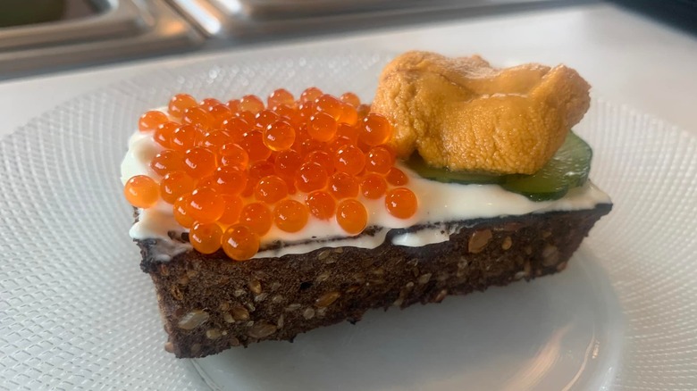 a plated dish at Sedalia's featuring fish roe and sea urchin