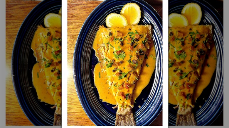 composed dish of flounder with brown butter vinaigrette from Chubby Fish