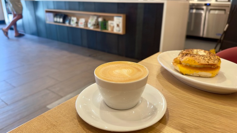 Cappuccino on table at Yeti's Grind in Colorado.