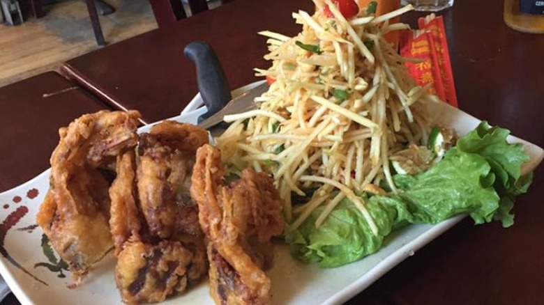chicken wings and Thai salad
