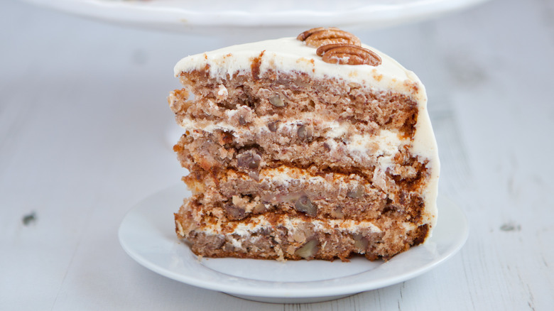 Slice of hummingbird cake