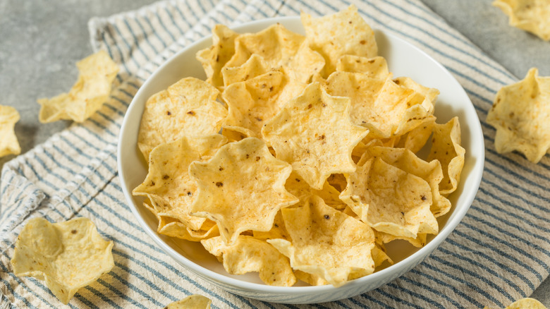 Bowl of scoop-shaped tortilla chips