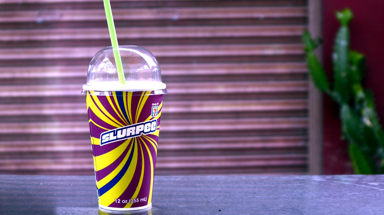 A slurpee on a countertop