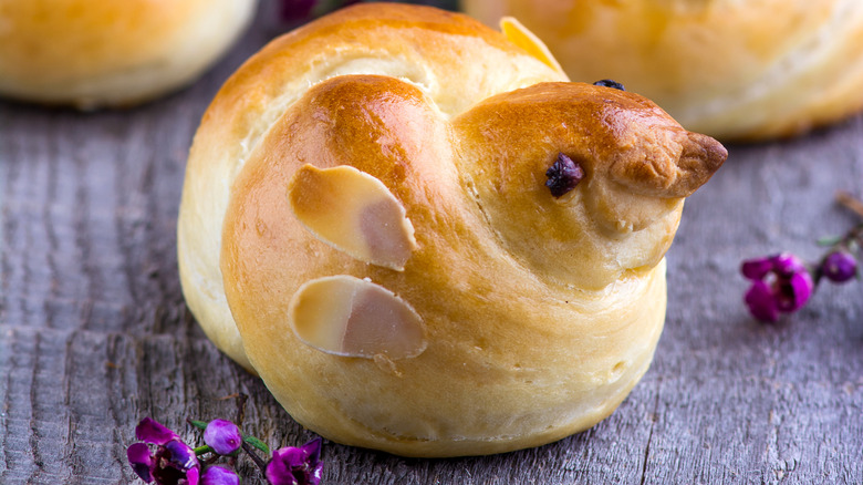 lark zhavoronki bun with purple flowers