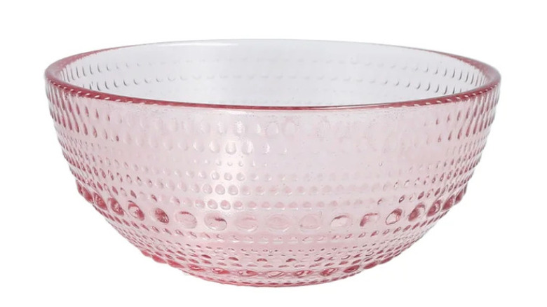 Closeup up of pink, vintage-inspired glass bowl