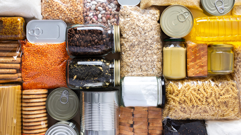 Pantry items arranged in pattern