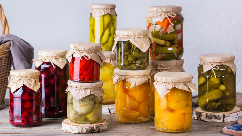 Homemade canned fruits and vegetables