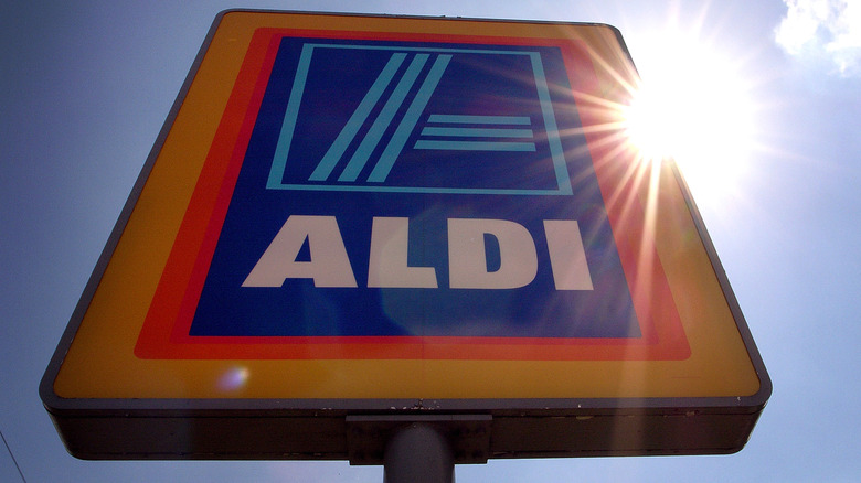 Aldi sign in the sunshine