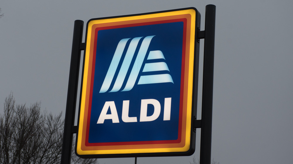 Aldi sign against dark sky