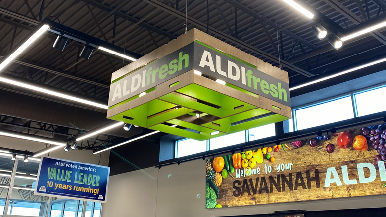 A sign inside Aldi 