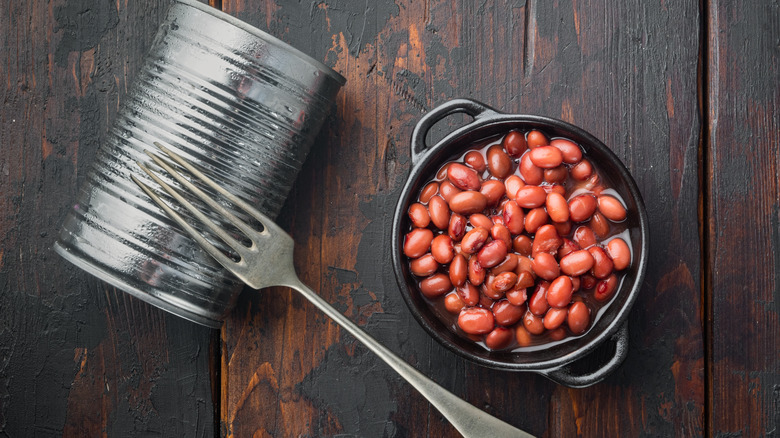 Canned beans in a crock