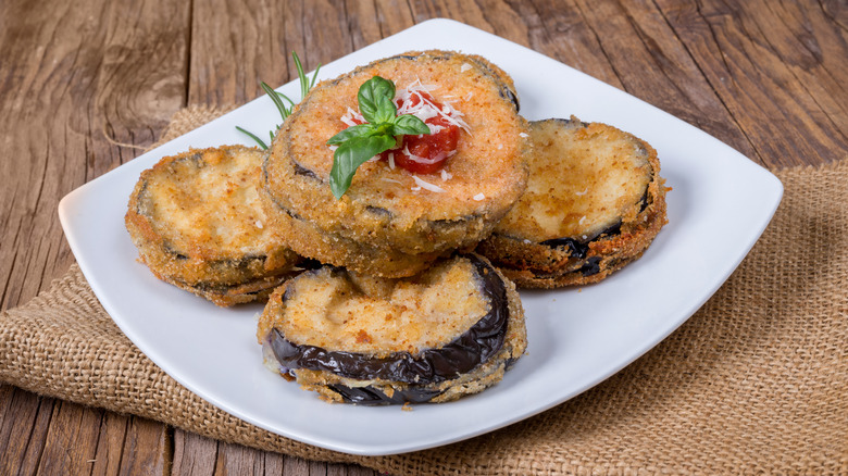 breaded eggplant on a platter