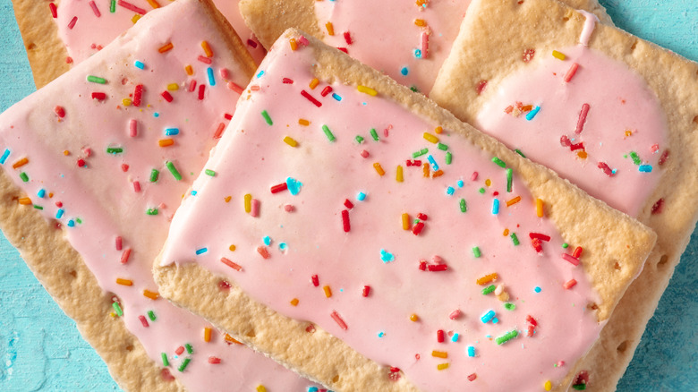 A pile of pink-frosted Pop-Tarts with sprinkles