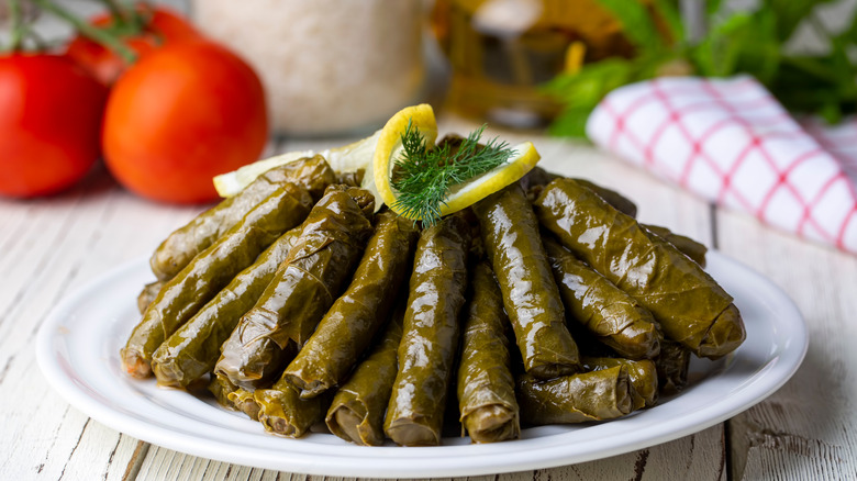 stuffed grape leaves in plate