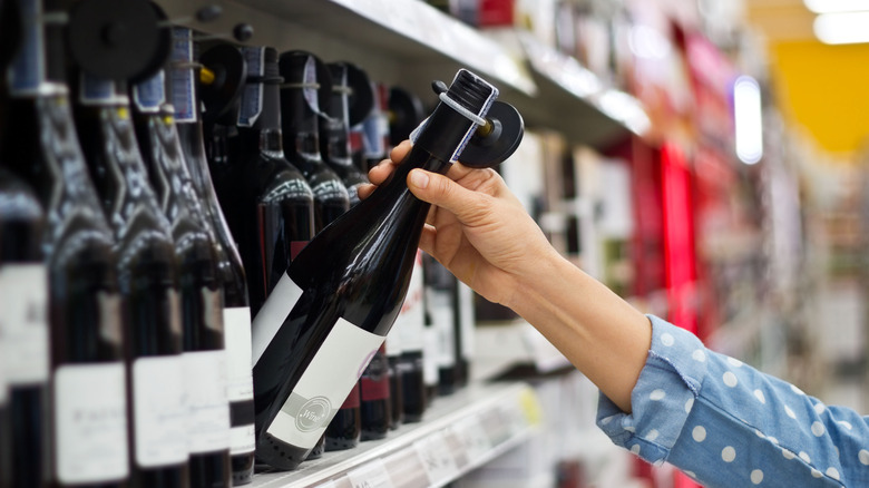 wines in supermarket shelf
