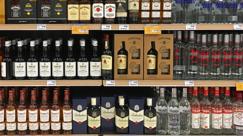 Bottles of liquor on shelves