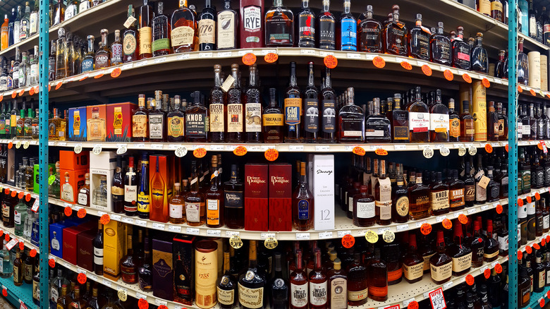 Cases of liquor on shelf