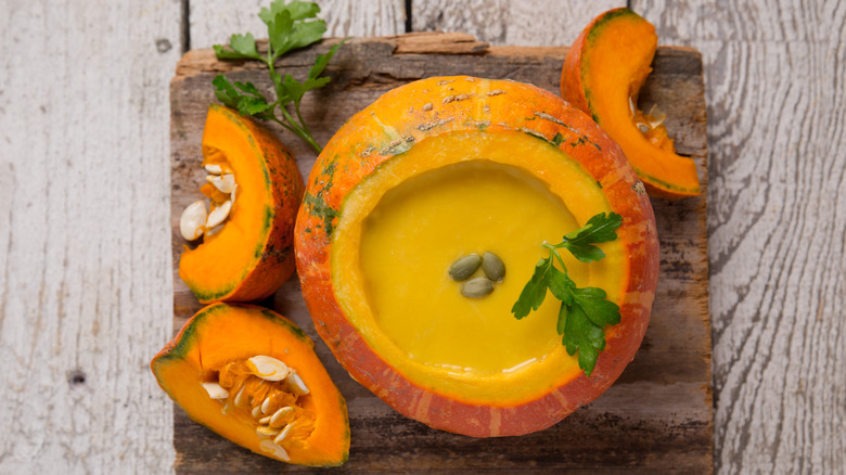 Pumpkin soup in pumpkin