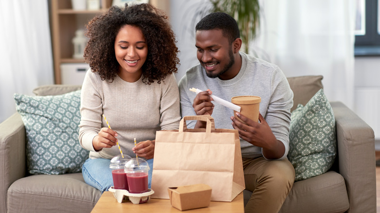 couple enjoying takeout