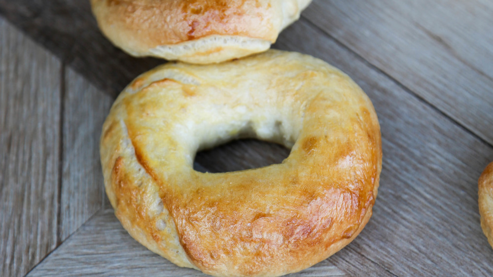 bagel recipe on gray wooden table