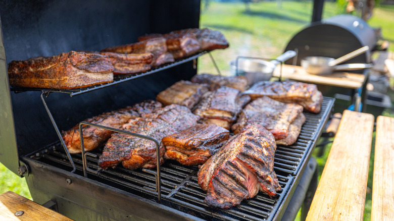 ribs on barbecue smoker