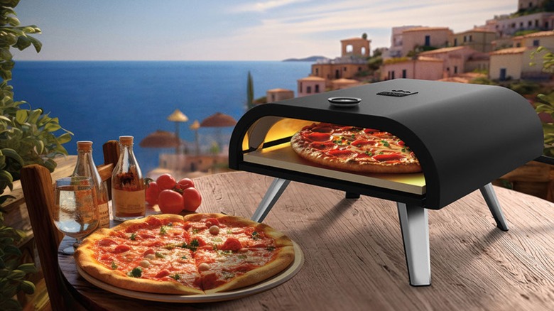 Portable gas pizza oven overlooking Amalfi coast