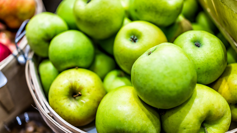 Basket of green Granny Smith apples