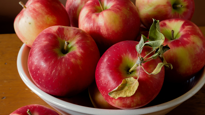 Bowl of freshly picked Honeycrisp apples