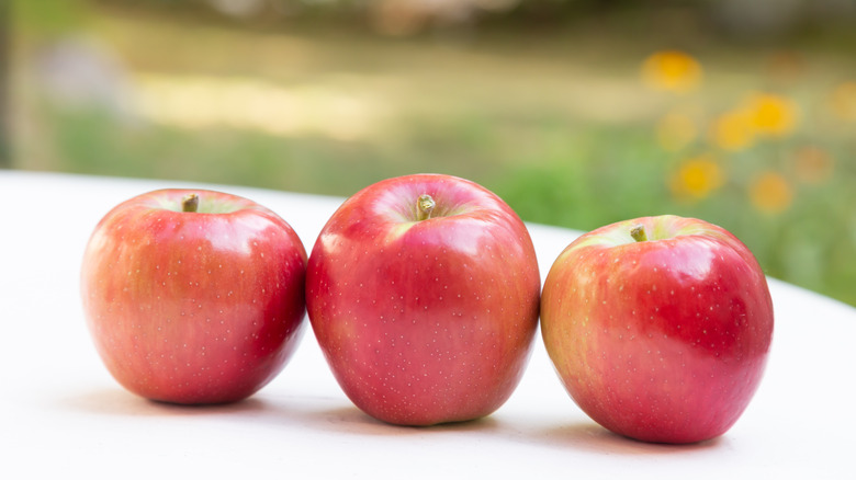 Three Snapdragon apples on a table
