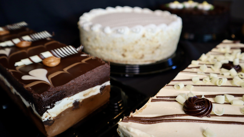 Various Costco cakes on a black background