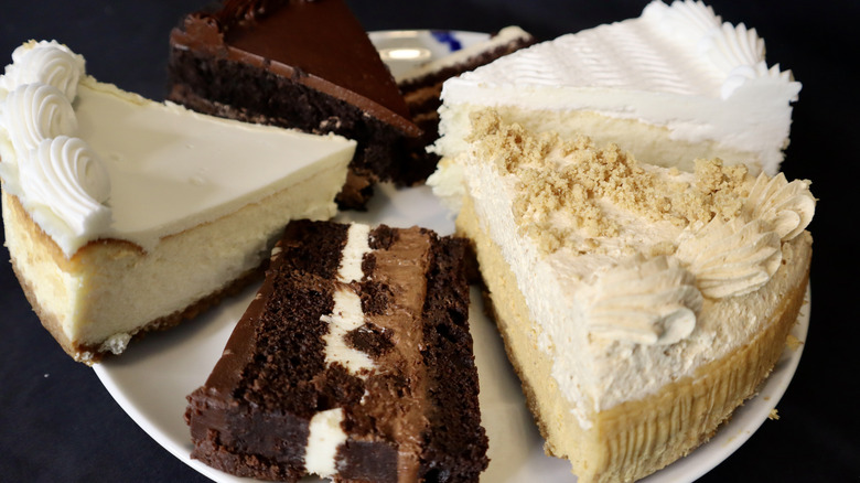 Various slices of Costco cake on a plate