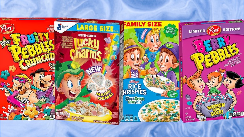 Various new cereals side by side