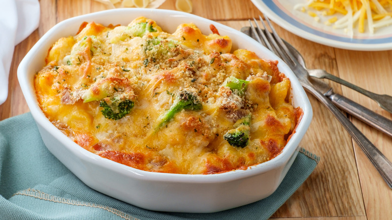 tuna noodle casserole with silverware