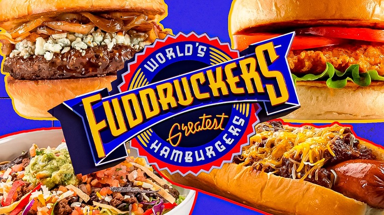 Fuddruckers logo with burgers