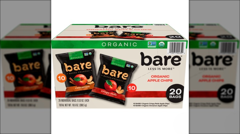 box of assorted bags of apple chips